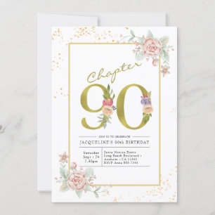 90th Birthday Floral Gold Script Invitation