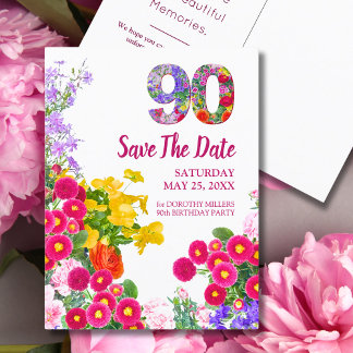 90th birthday floral modern Save The Date postcard