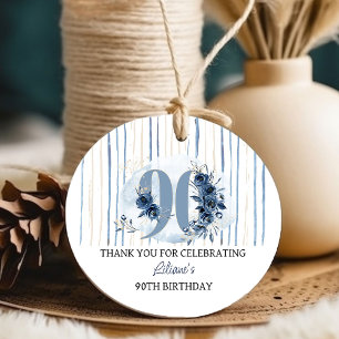 90th Birthday Floral Number Coastal Blue Party Favour Tags