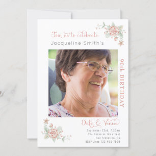 90th Birthday Floral Photo Invitation
