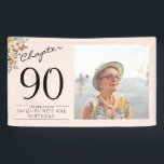 90th Birthday Floral Pink Photo Banner<br><div class="desc">Celebrate your loved one's birthday in style with a floral birthday banner featuring their favourite photo. Discover how this high-quality,  customisable banner can elevate any birthday celebration and create a lasting impression for the birthday honoree.</div>