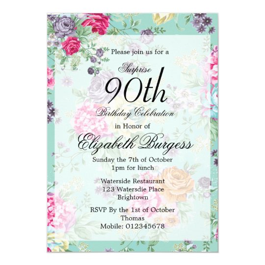 90th birthday floral rose personal birthday invitation personal birthday invitations