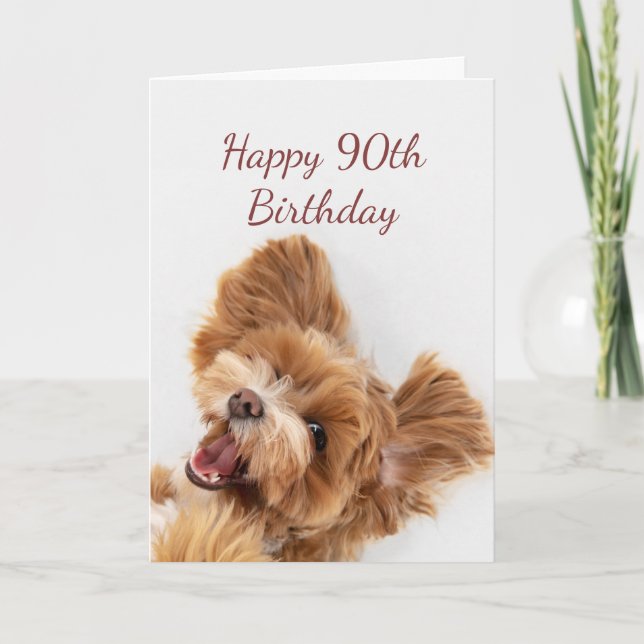 90th Birthday Fun Beging Cute Dog Puppy Pet Card (Front)