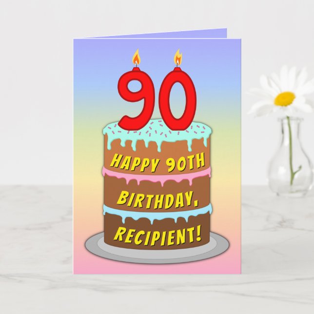 90th Birthday — Fun Cake & Candles, w/ Custom Name Card (Small Plant)