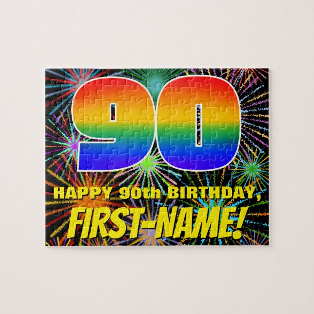 90th Birthday: Fun, Colourful Celebratory Firework Jigsaw Puzzle (Horizontal)