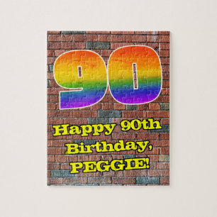 90th Birthday: Fun Graffiti-Inspired Rainbow 90 Jigsaw Puzzle