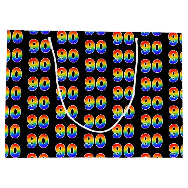 90th Birthday: Fun Rainbow Event Number 90 Pattern Large Gift Bag (Back)