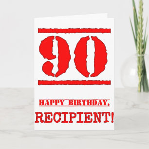 90th Birthday: Fun, Red Rubber Stamp Inspired Look Card