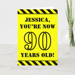 90th Birthday: Fun Stencil Style Text, Custom Name Card