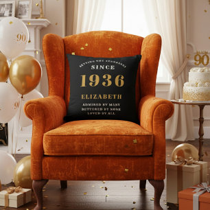 90th Birthday Gift Personalized 1936 Black Gold Cushion