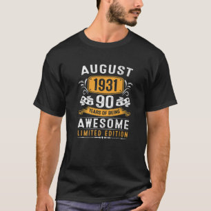 90Th Birthday Gift Vintage August 1931 Men 90 Year T-Shirt