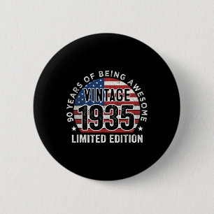 90th Birthday Gifts Men Vintage 1935 90 Years Old 6 Cm Round Badge