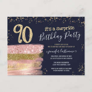 90th Birthday Glitter Cake Surprise Party Postcard