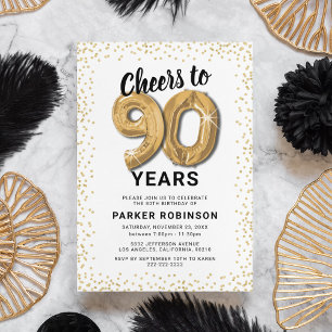 90th Birthday Gold Balloons Invitation