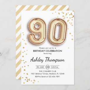 90th Birthday - Gold Balloons Invitation