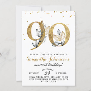 90th Birthday Gold Floral Invitation