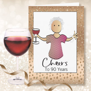 90th Birthday Gold Glamourous Ethnic Red Wine  Card