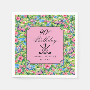 90th Birthday Golf Preppy Pink Green Print Napkin