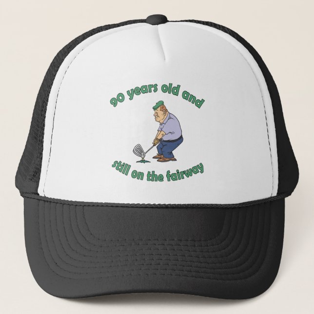 90th Birthday Golfer Gag Gift Trucker Hat (Front)