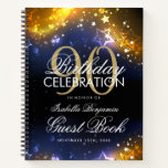 90th Birthday Guestbook Party Sparkles Gold Notebook<br><div class="desc">An elegant and sophisticated 90th (ninetieth) Birthday Guest Book template with Party Sparkles Gold design (featuring gold lights,  gold string and gold sparkles) with easy to customise text.</div>