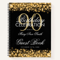 90th Birthday Guestbook Party Sparkles Gold