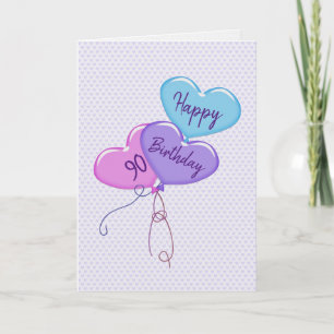 90th Birthday Heart Balloons on Hearts Card