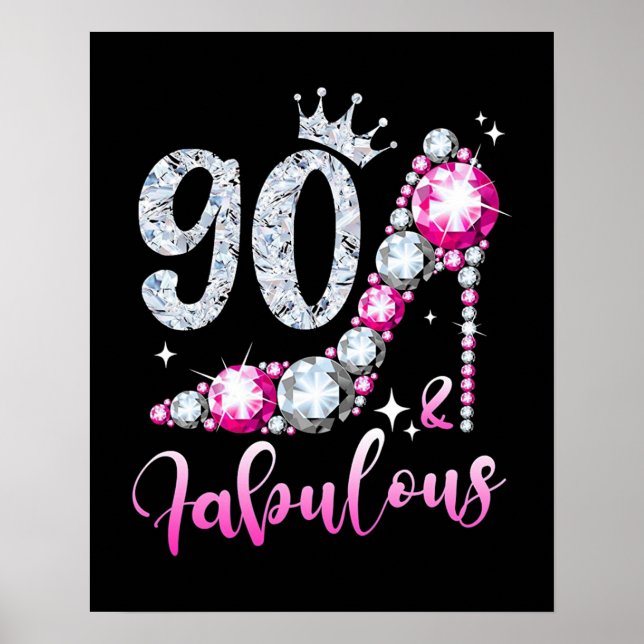 90th Birthday High Heel Shoes Crown Diamond Poster (Front)