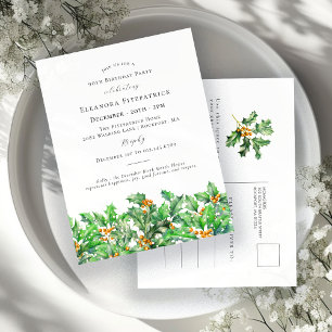 90th Birthday Holly December Birth Month Flower\ Invitation Postcard