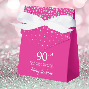 90th Birthday Hot Pink Sparkly Thank You Favour Box