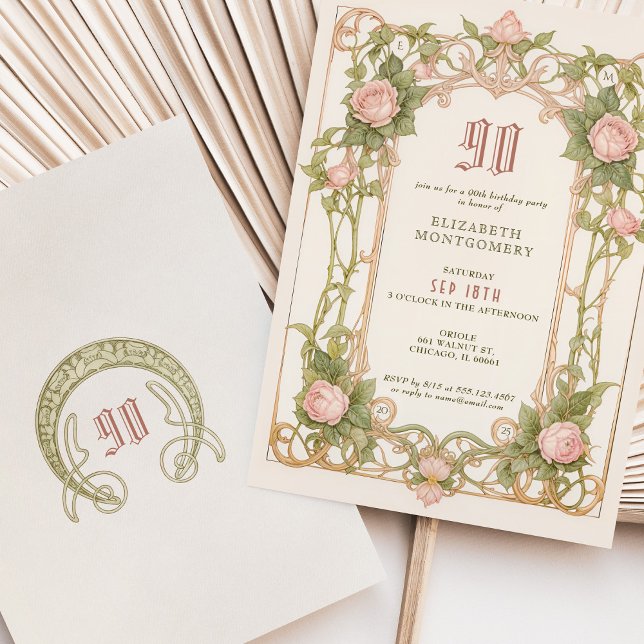 90th Birthday Invitation Art Nouveau (Creator Uploaded)