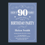 90th Birthday Invitation Blue and White<br><div class="desc">90th Birthday Invitation Blue and White Typography. Blue and White Background. Adult Birthday. Male Men or Women Birthday. Kids Boy or Girl Lady Teen Teenage Bday Invite. 13th 15th 16th 18th 20th 21st 30th 40th 50th 60th 70th 80th 90th 100th. Any Age. For further customisation, please click the "Customise it"...</div>