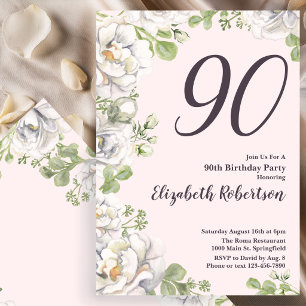 90th Birthday Invitation Blush Pink Floral Peonies