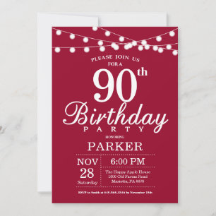 90th Birthday Invitation Burgundy Red