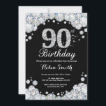 90th Birthday Invitation Chalkboard Silver Diamond<br><div class="desc">90th Birthday Invitation. Silver Rhinestone Diamond Chalkboard Background. Elegant Birthday Bash invite. Black and White. Adult Birthday. Women Birthday. Men Birthday. For further customisation,  please click the "Customise it" button and use our design tool to modify this template.</div>