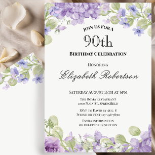 90th Birthday Invitation Elegant Purple Floral