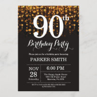 90th Birthday Invitation Gold Glitter