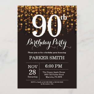 90th Birthday Invitation Gold Glitter