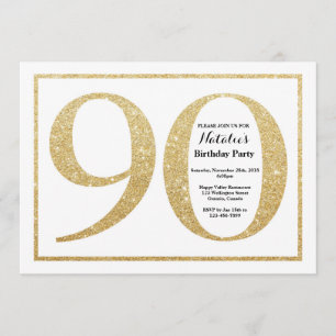 90th Birthday Invitation Gold Glitter