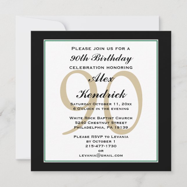 90th Birthday Invitation - Green Border (Front)