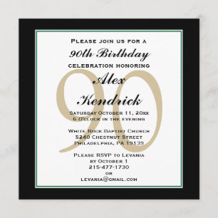 90th Birthday Invitation - Green Border