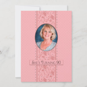90th Birthday Invitation, Pink and Feminine, Photo Invitation