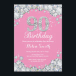 90th Birthday Invitation Pink and Silver Diamond<br><div class="desc">90th Birthday Invitation. Pink and Silver Rhinestone Diamond. Elegant Birthday Bash invite. Adult Birthday. Women Birthday. Men Birthday. For further customisation,  please click the "Customise it" button and use our design tool to modify this template.</div>