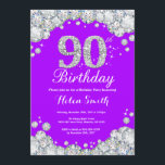 90th Birthday Invitation Purple and Silver Diamond<br><div class="desc">90th Birthday Invitation. Purple and Silver Rhinestone Diamond. Elegant Birthday Bash invite. Adult Birthday. Women Birthday. Men Birthday. For further customisation,  please click the "Customise it" button and use our design tool to modify this template.</div>
