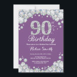90th Birthday Invitation Purple and Silver Diamond<br><div class="desc">90th Birthday Invitation. Purple and Silver Rhinestone Diamond. Elegant Birthday Bash invite. Adult Birthday. Women Birthday. Men Birthday. For further customisation,  please click the "Customise it" button and use our design tool to modify this template.</div>
