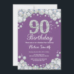 90th Birthday Invitation Purple and Silver Diamond<br><div class="desc">90th Birthday Invitation. Purple and Silver Rhinestone Diamond. Elegant Birthday Bash invite. Adult Birthday. Women Birthday. Men Birthday. For further customisation,  please click the "Customise it" button and use our design tool to modify this template.</div>