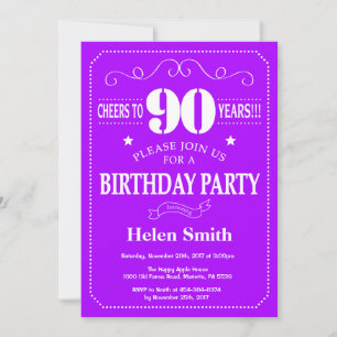 90th Birthday Invitation Purple and White