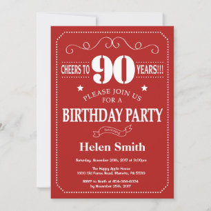 90th Birthday Invitation Red and White