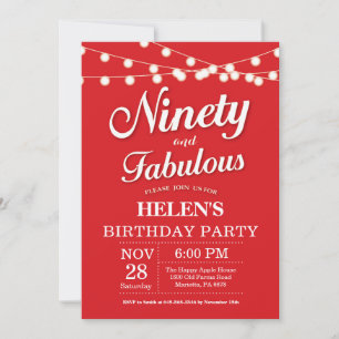 90th Birthday Invitation Red Fabulous