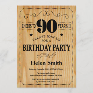 90th Birthday Invitation Rustic Wood