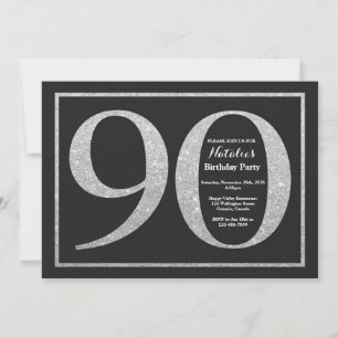 90th Birthday Invitation Silver Glitter Chalkboard